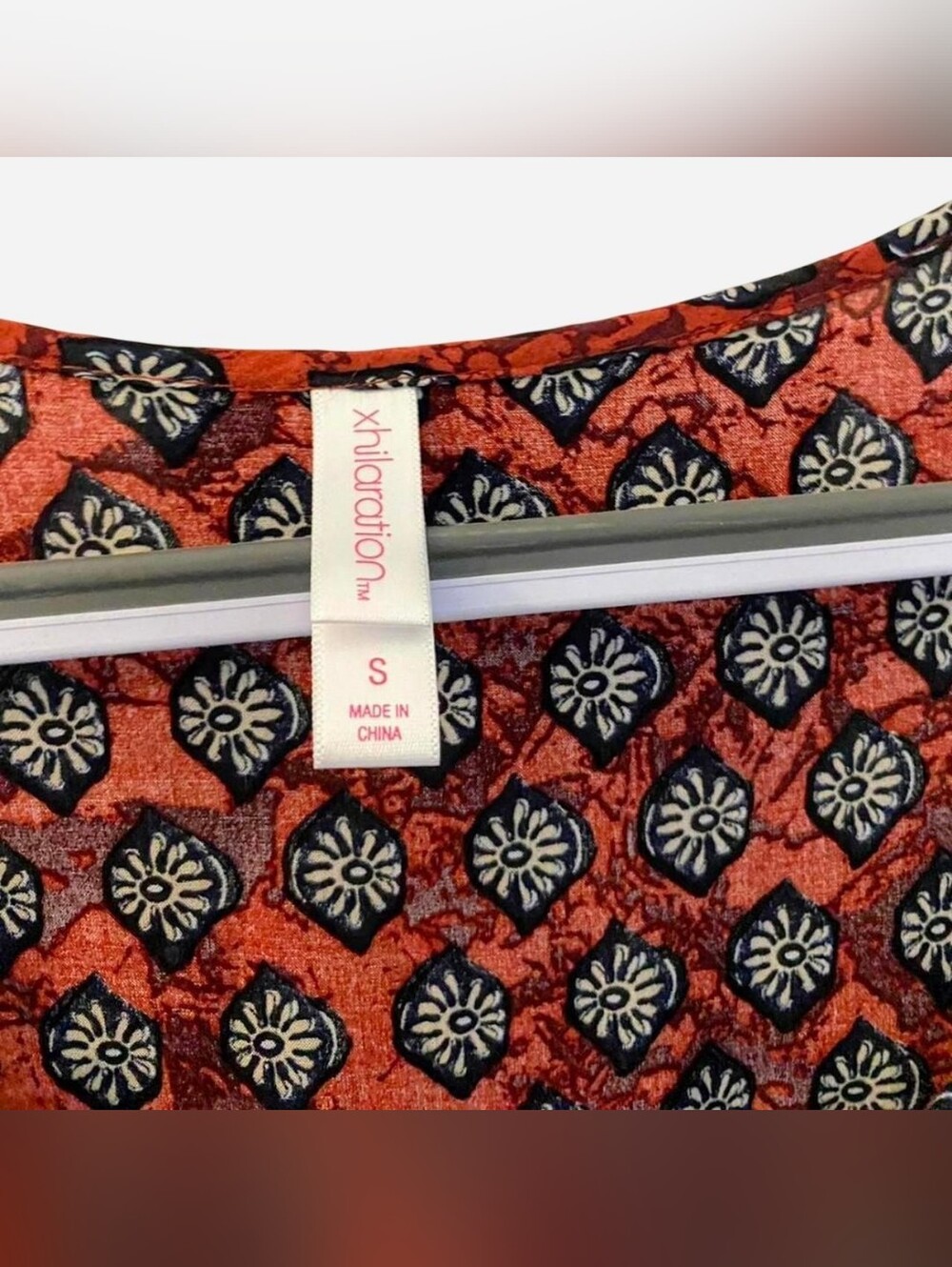 Xhilaration Rust Red Abstract Floral Romper Tie-Front Long Bell Sleeve Playsuit - Picture 6 of 6
